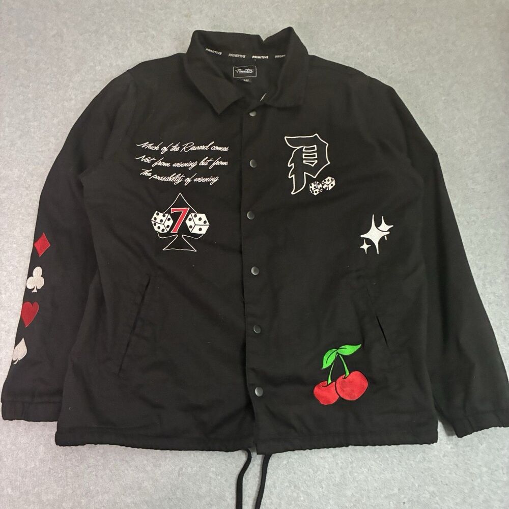 Primitive Skateboarding Casino Coach Jacket Men’s Large Black Embroidered